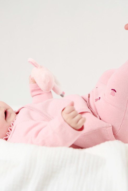 Pull et pantalon maille tricot fleurs rose bébé naissance fille 1