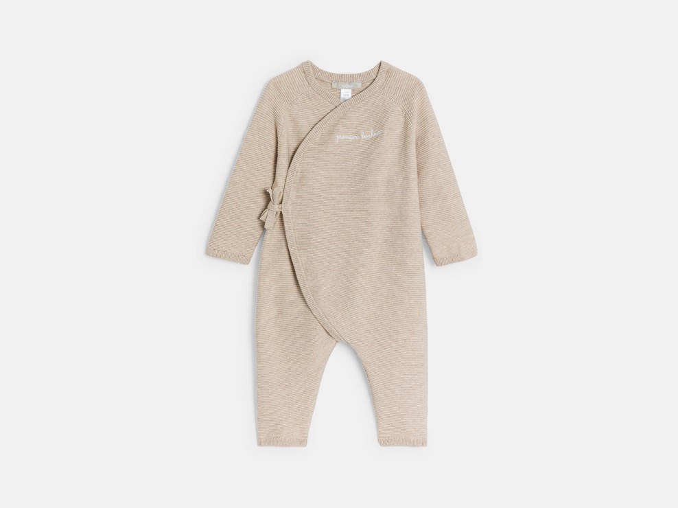 Combi longue maille tricot beige bébé naissance mixte 1