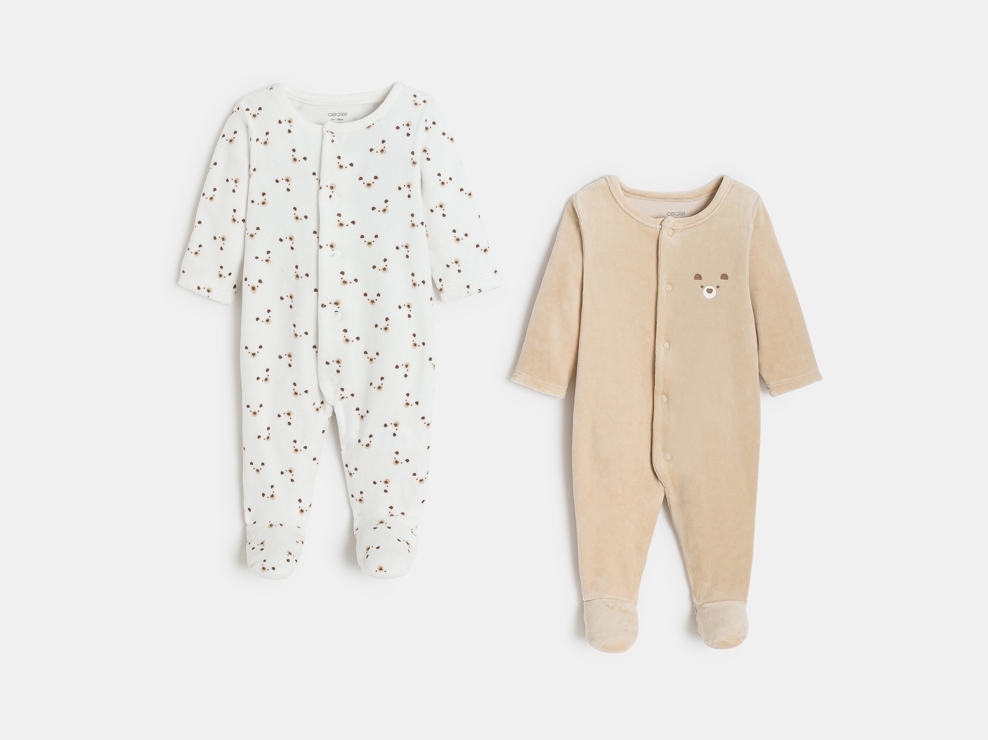 Brauner Baby-Strampler aus Samt mit Bärenmotiv für Jungs (2er Set) 1