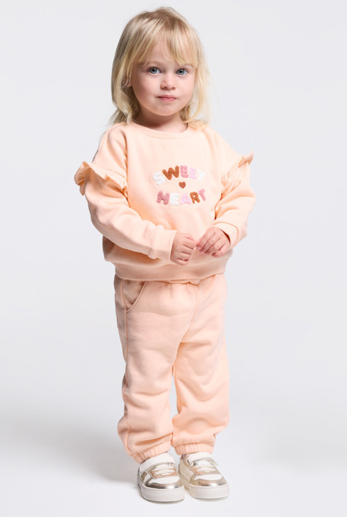 Sweat brodé à volants rose bébé fille 1