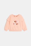 Sweat brodé à volants rose bébé fille