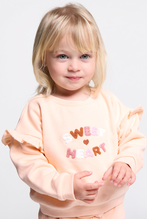 Sweat brodé à volants rose bébé fille 2