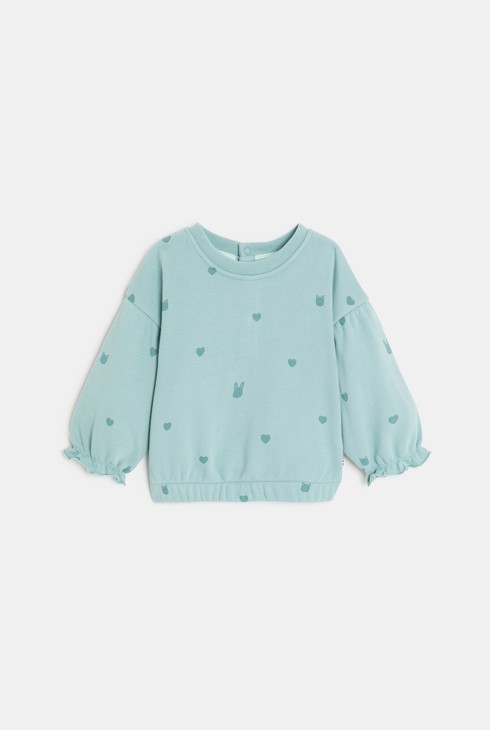 Sweat molleton cœurs bleu bébé fille 1