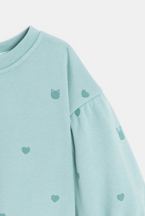 Sweat molleton cœurs bleu bébé fille