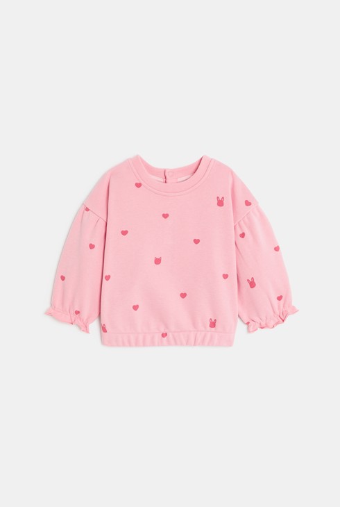 Sweat molleton cœurs rose bébé fille