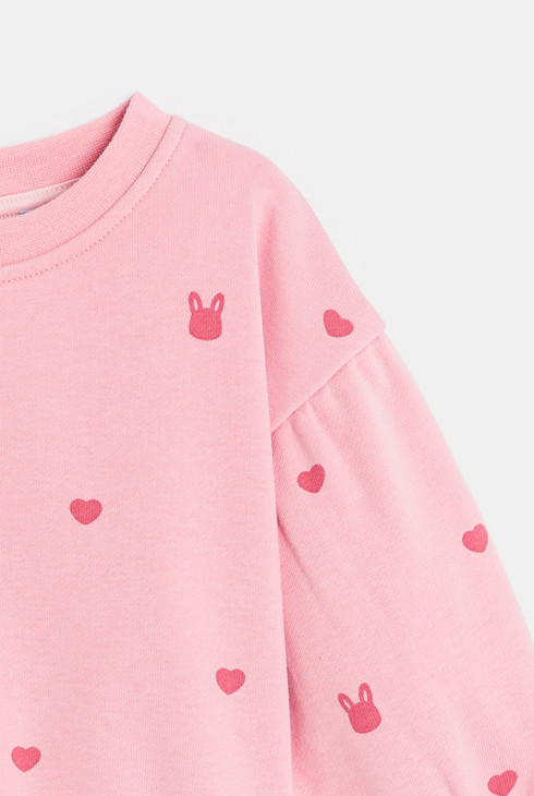 Sweat molleton cœurs rose bébé fille
