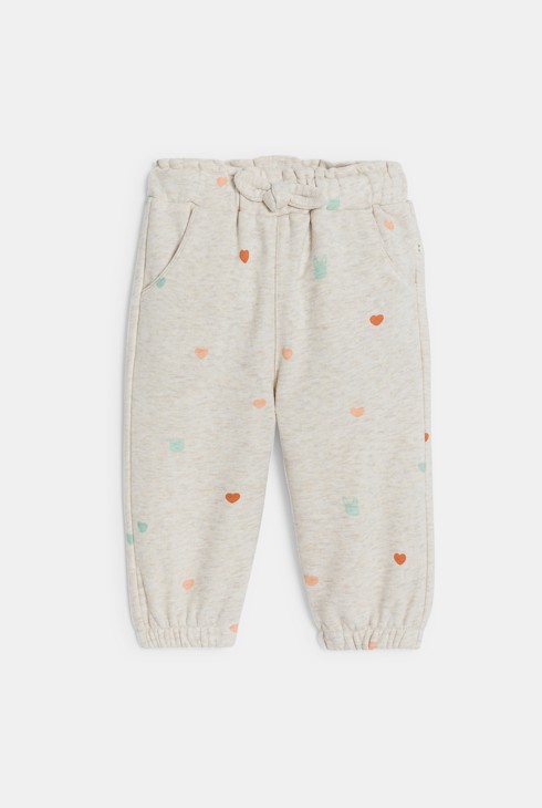 Pantalon fille beige motif cœur