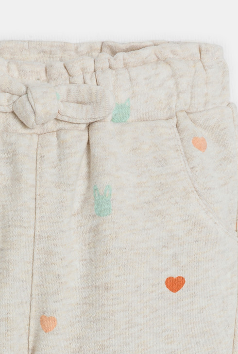 Pantalon fille beige motif cœur