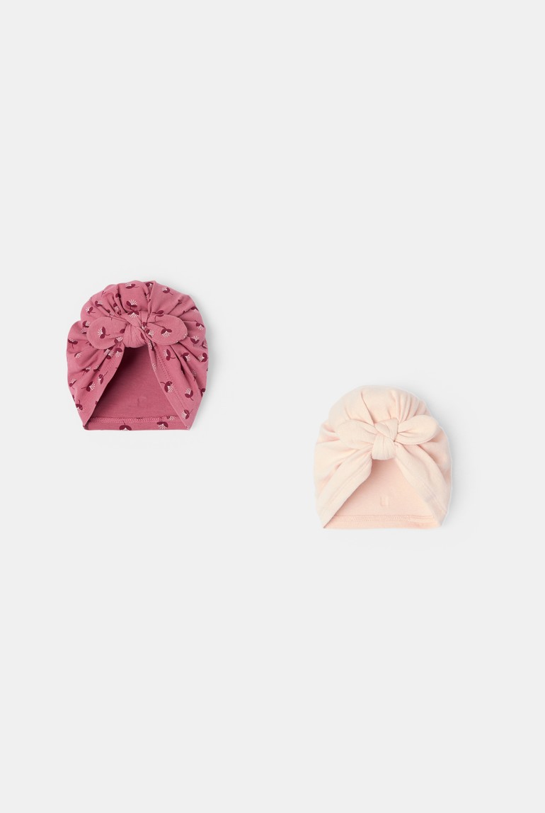 Bonnet turban rose bébé fille (lot de 2) 1