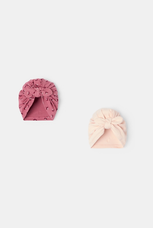 Bonnet turban rose bébé fille (lot de 2) 1