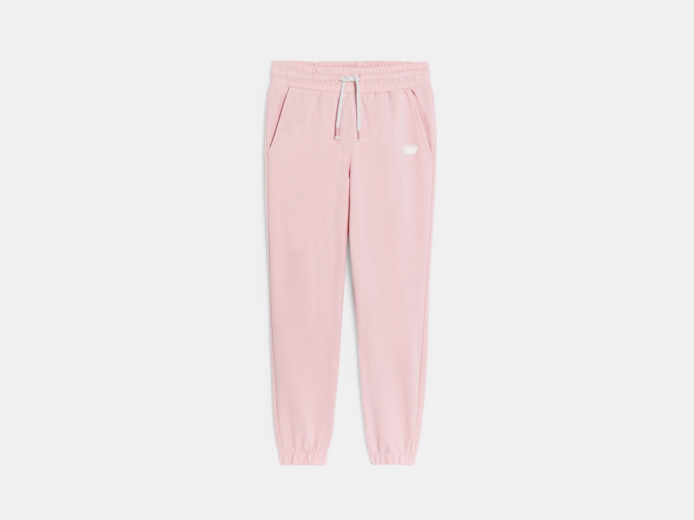 Einfarbige Jogginghose aus rosa Molton Mädchen 1