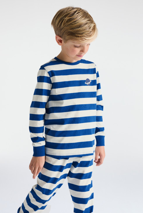 Pyjama gestreift Jungen blau 2