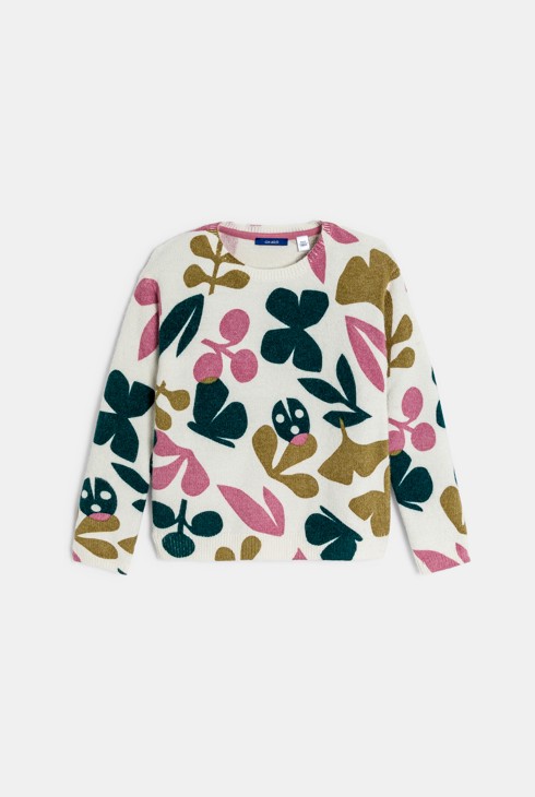 Pull imprimé fleur vert Fille