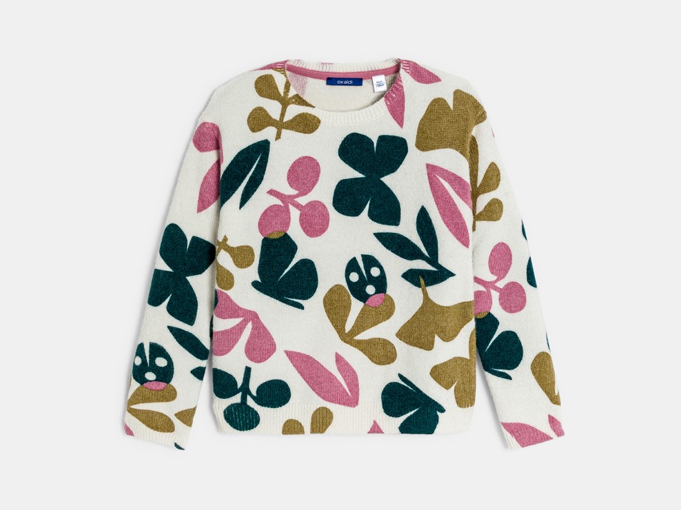 Pullover Blumenmuster grün Mädchen 1
