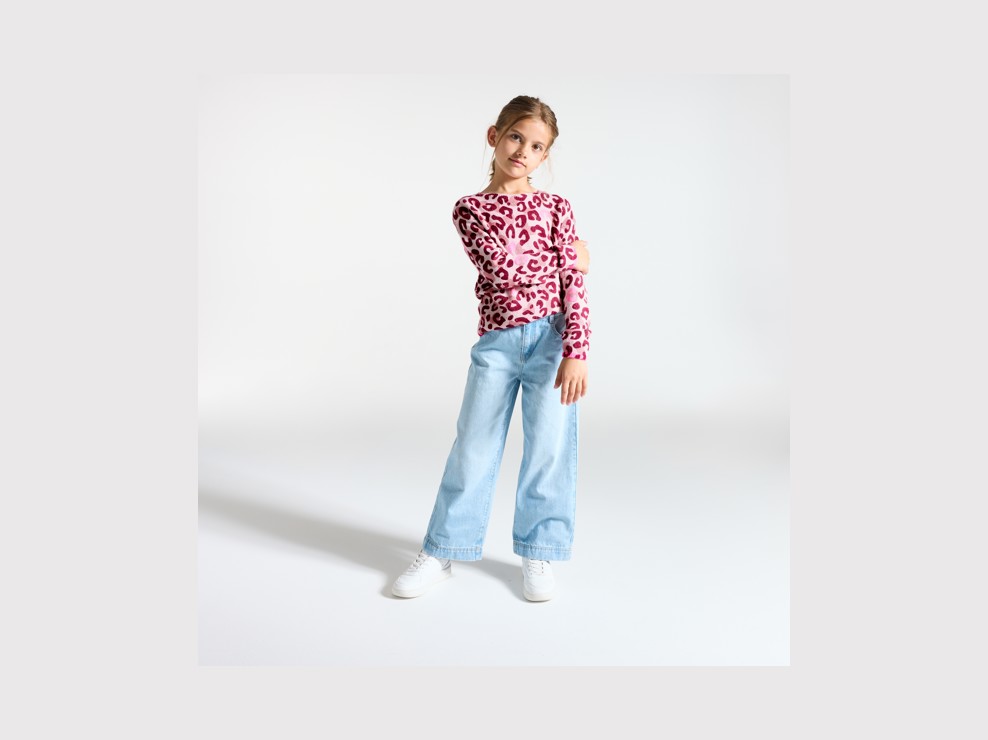 Pull imprimé léopard rose Fille 1