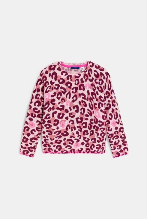 Pull imprimé léopard rose Fille 2