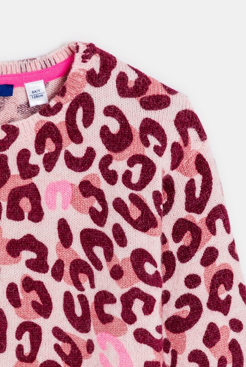 Pull imprimé léopard rose Fille