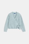 Pull cache-cœur en tricot côtelé bleu Fille