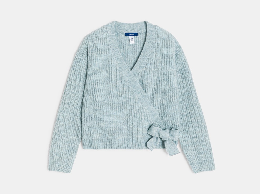 Wickelpullover aus Rippstrick in Blau für Mädchen 1