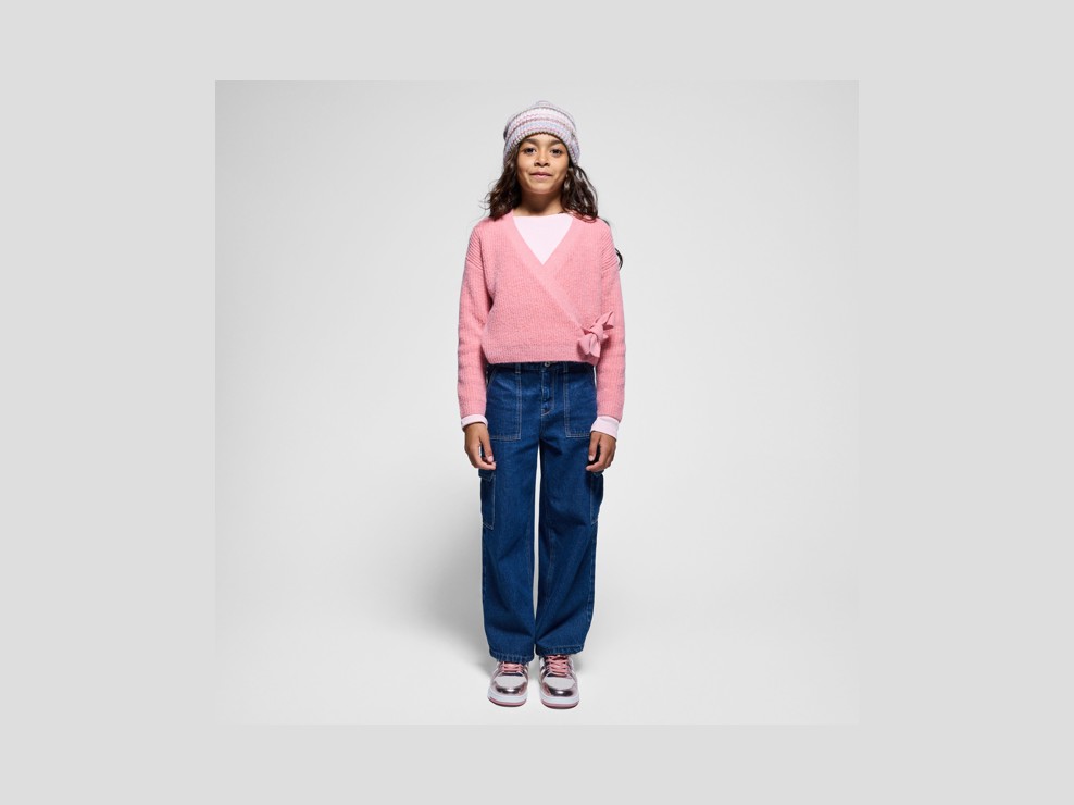 Roze overslagtrui van ribtricot voor meisjes 1