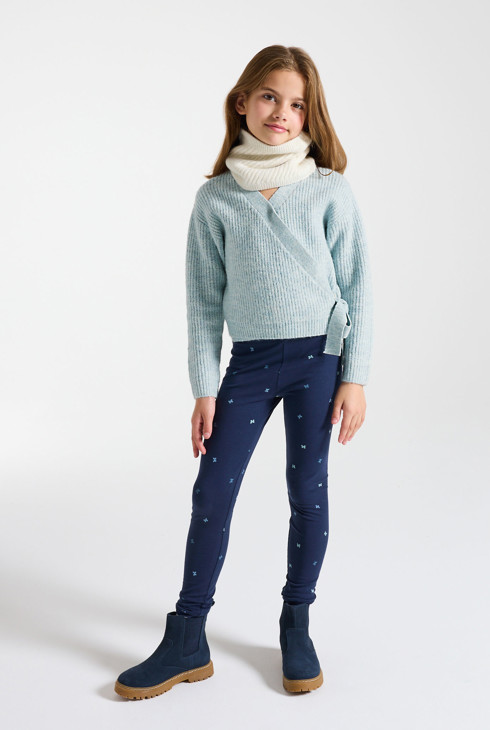 Girl's blue rib knit wrap jumper 1
