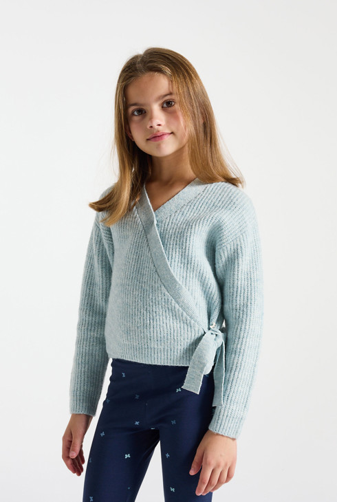 Wickelpullover aus Rippstrick in Blau für Mädchen 2