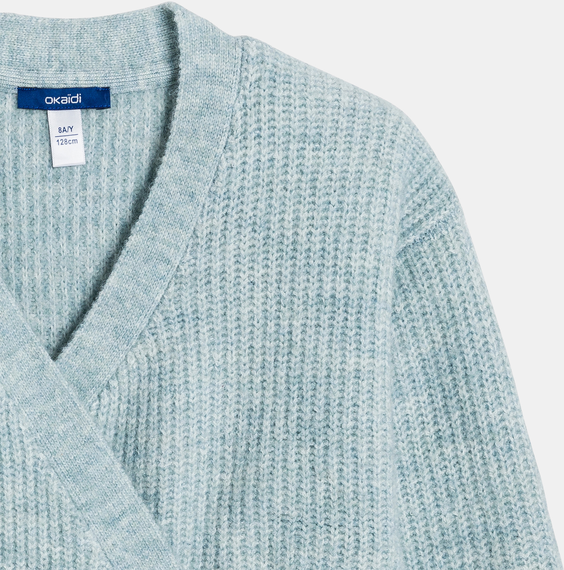 Pull cache-cœur en tricot côtelé bleu Fille