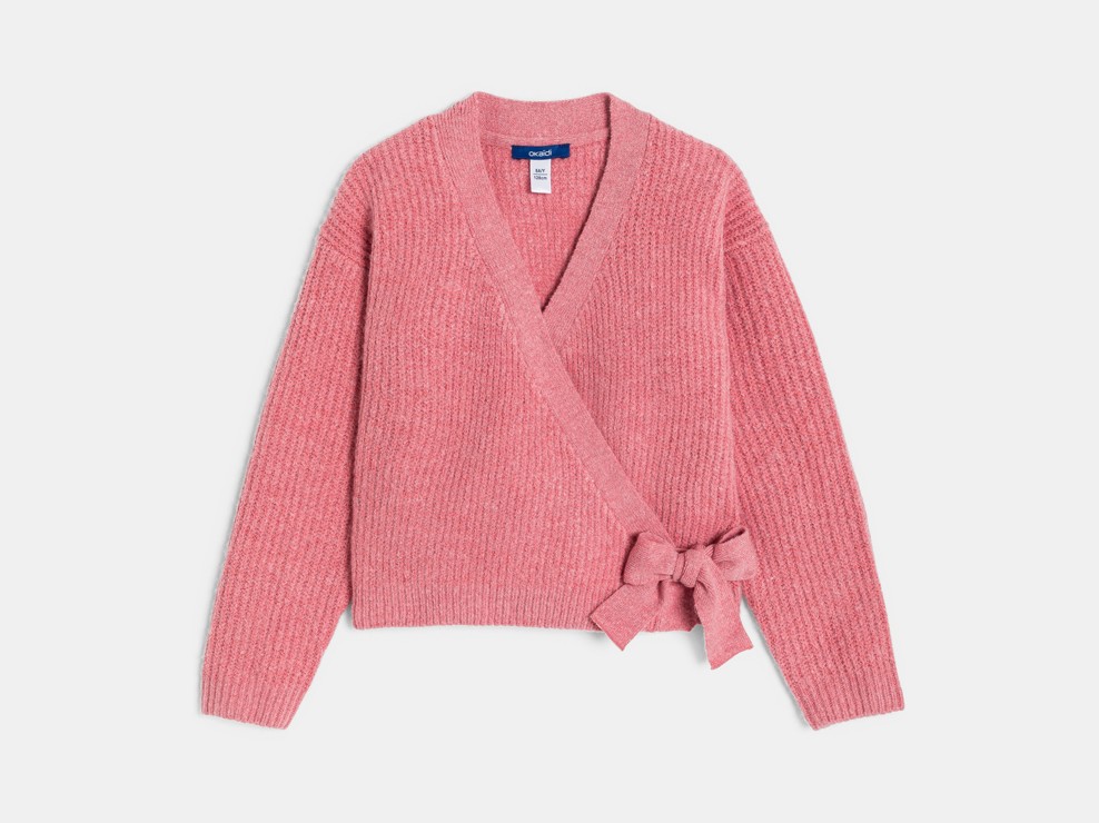Pull cache-cœur en tricot côtelé rose Fille 2