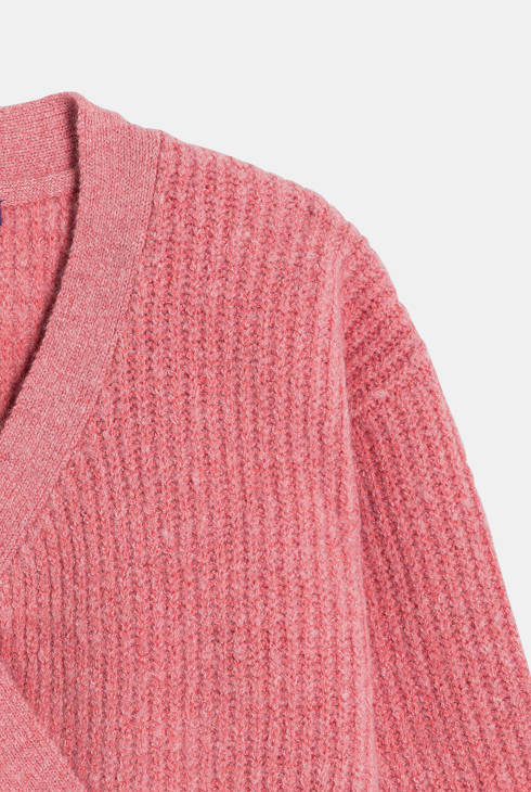 Pull cache-cœur en tricot côtelé rose Fille
