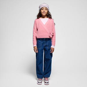 Wickelpullover aus Rippstrick in Rosa für Mädchen