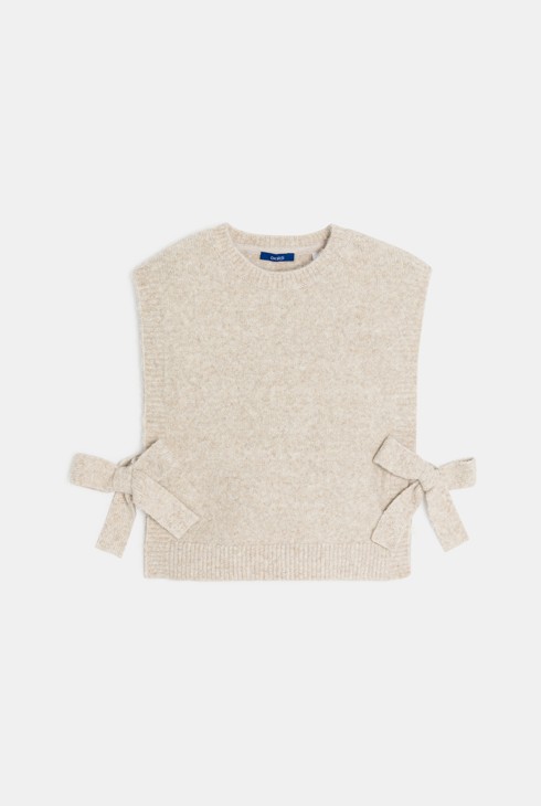 Pull poncho sans manches beige Fille
