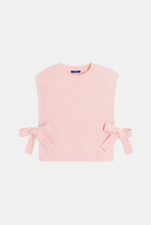 Pull poncho sans manches rose Fille