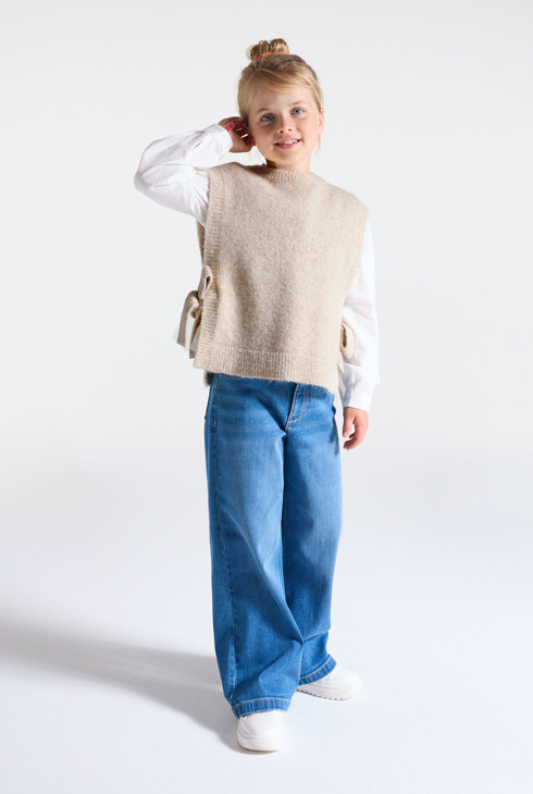 Pull poncho sans manches beige Fille 1