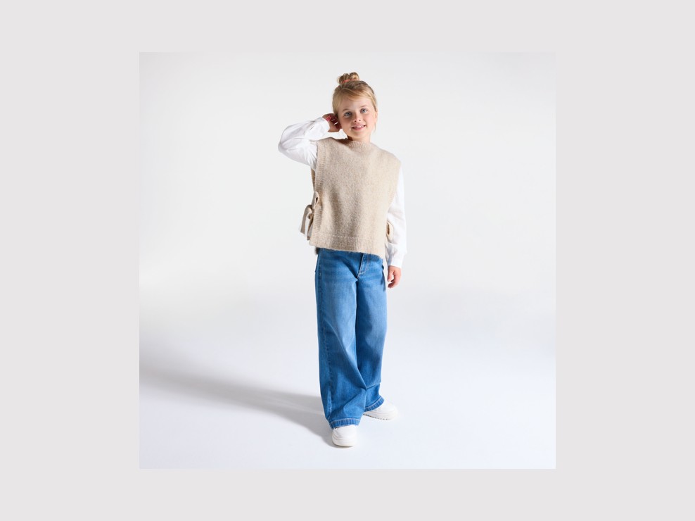 Pull poncho sans manches beige Fille 1