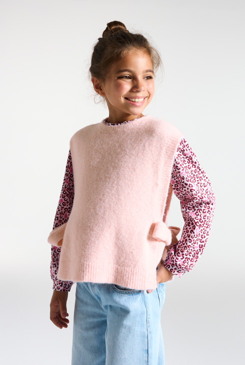 Pull poncho sans manches rose Fille 1