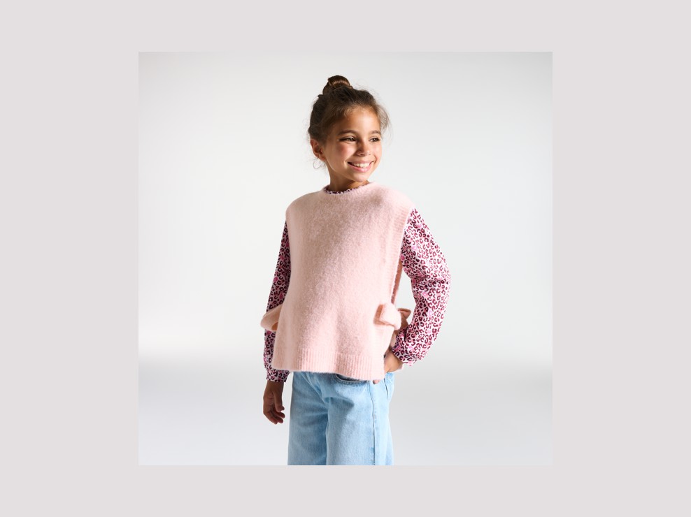 Pull poncho sans manches rose Fille 1