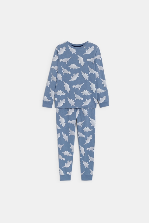 2-teiliger Pyjama aus Jersey Dinosaurier blau 1