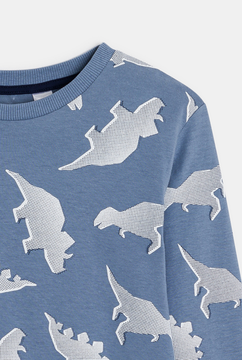 Pyjama long 2 pièces en jersey imprimé dinosaure bleu