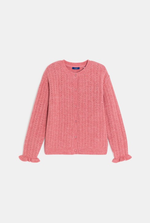 Roze vest van opengewerkt tricot voor meisjes 1