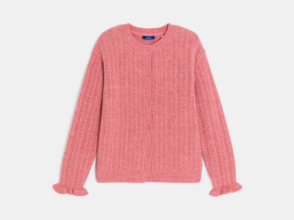 Różowy sweter z dzianiny ażurowej dla dziewczynki 1