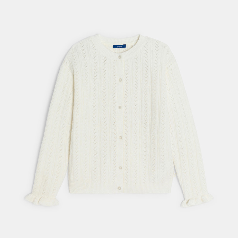 Strickjacke Lochmuster Pointelle ecru Mädchen