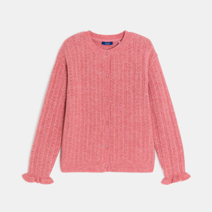 Gilet ajouré pointelle rose Fille