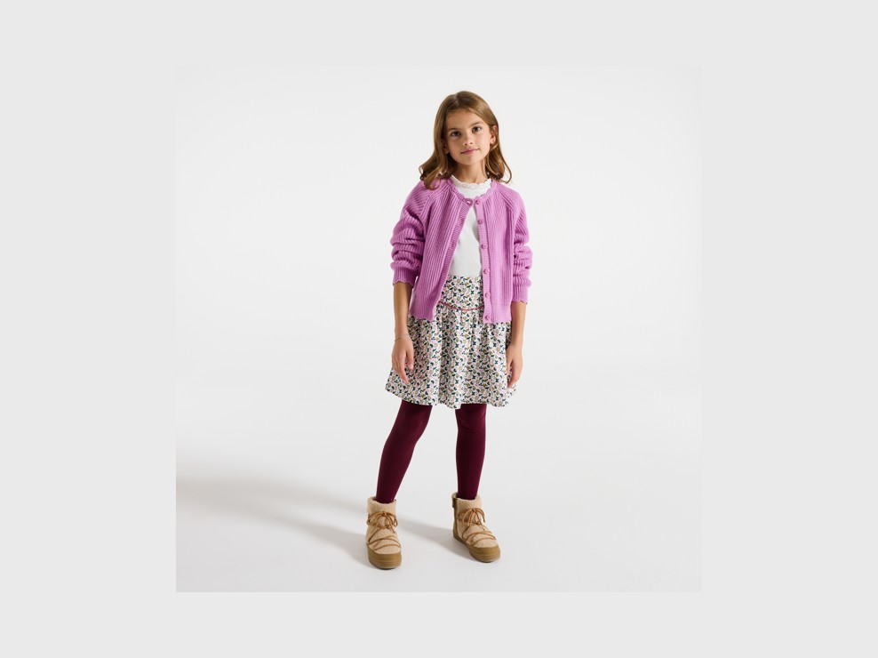 Gerippte Strickjacke einfarbig blasslila Mädchen 1