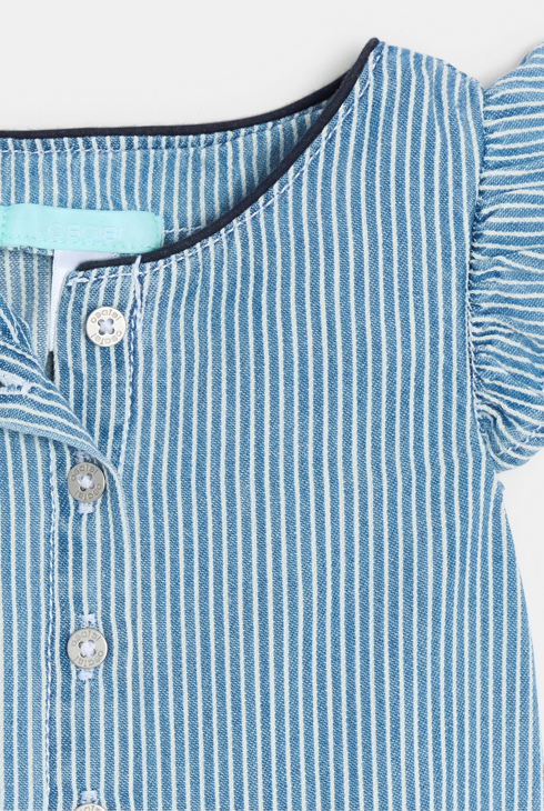 Combi longue rayée twill bleu bébé fille