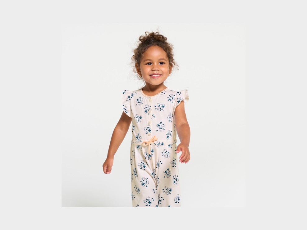 Langer Overall Blumen Katzen blau Kleinkind Mädchen 1