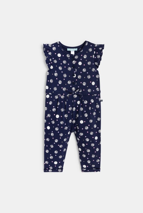 Combinaison longue fleurie bleu marine bébé fille 2