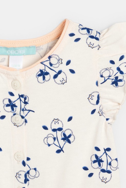 Combi longue fleurs chats bleu bébé fille