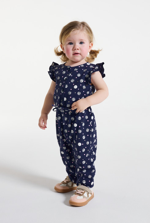 Combinaison longue fleurie bleu marine bébé fille 1