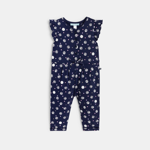 Combinaison Longue Fleurie Bleu Marine Bébé Fille - Bleu Navy - 6M - OBAIBI