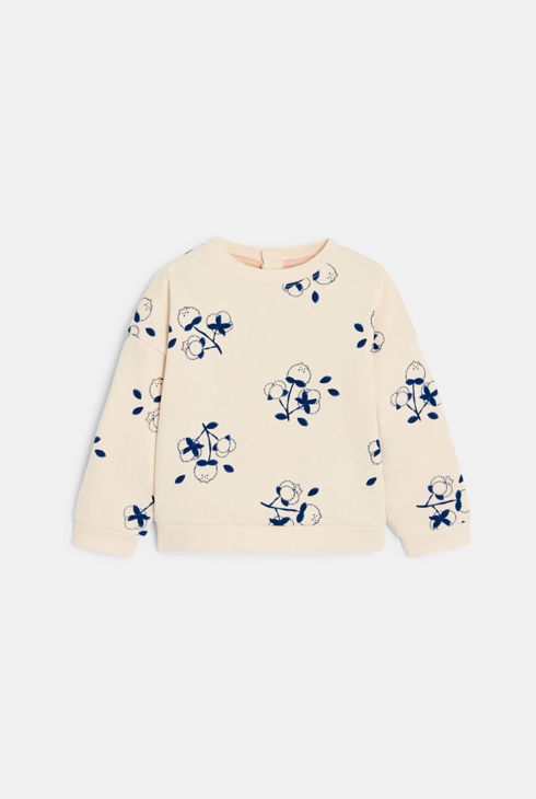 Sweat molleton fleurs rose pâle bébé fille 1